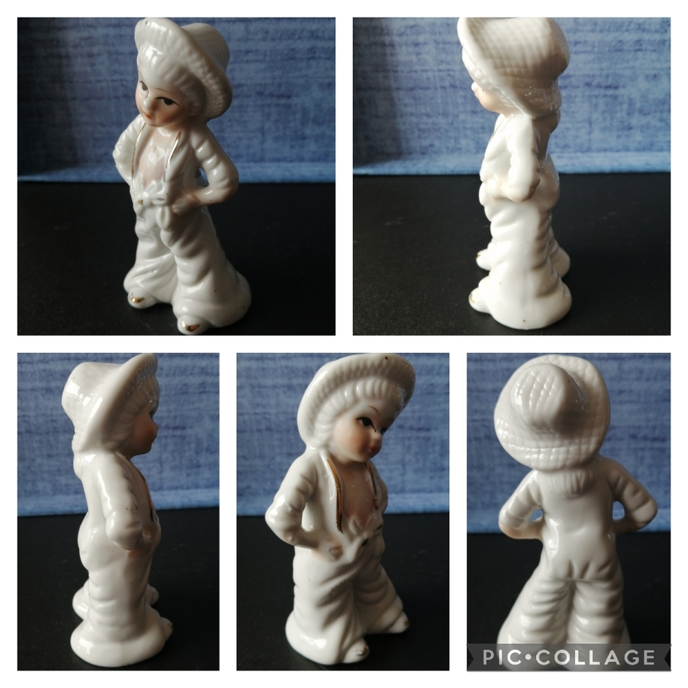Vintage Lady Angela Porcelain Victorian Boy White Gold Trim Figurine